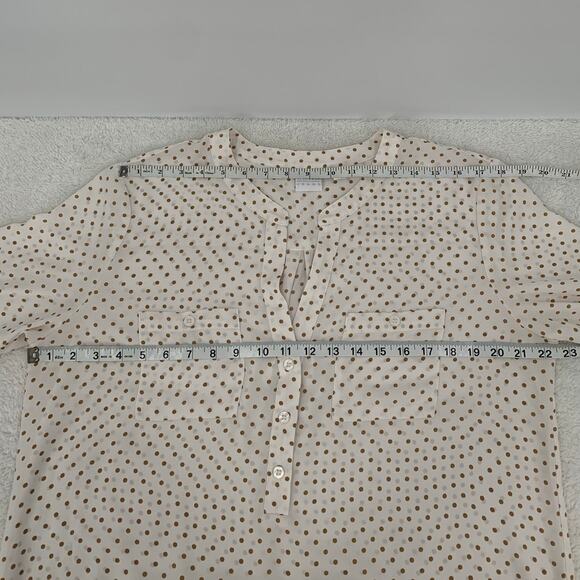 Soho New York & Co Womens Large Top 3/4 Roll Tab Sleeve Polka Dots Career Preppy - Picture 10 of 15